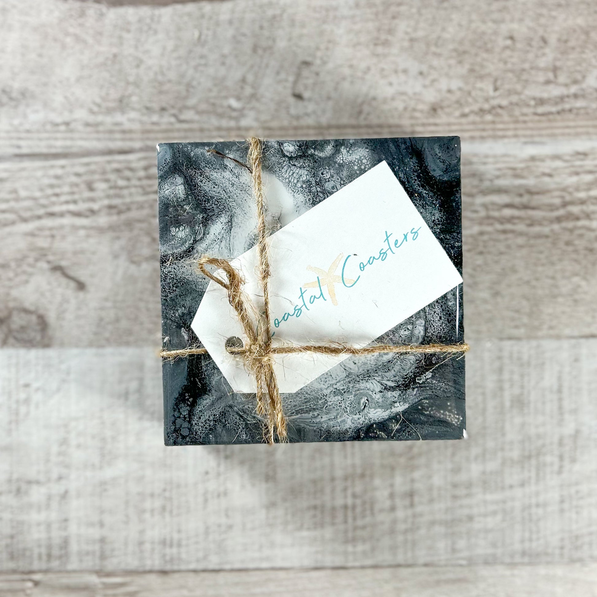 Black and White Swirl Handmade Coaster Set image 3