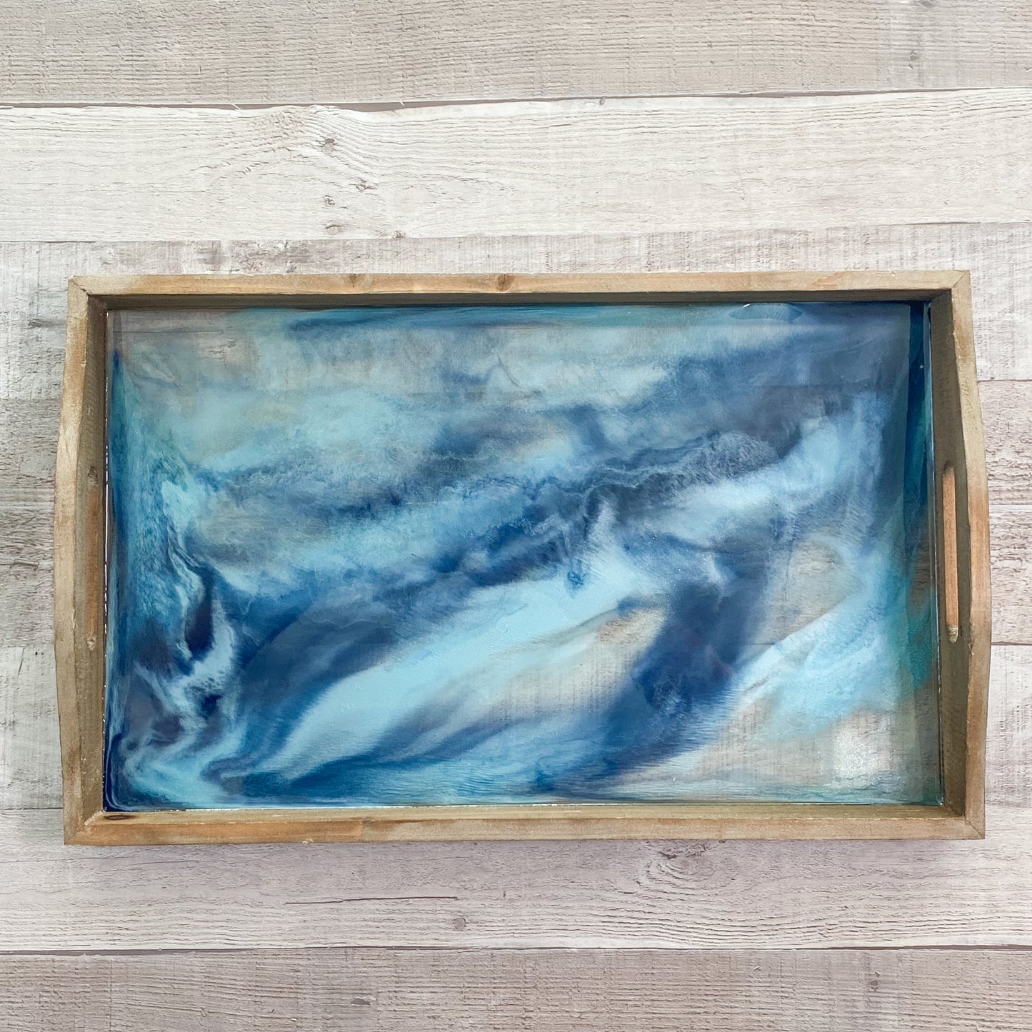 Ocean Inspried Wood and Glass Serving Tray image 0