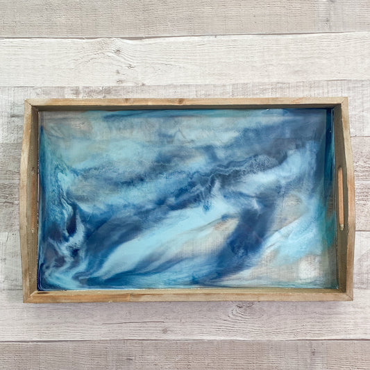 Ocean Inspried Wood and Glass Serving Tray image 0