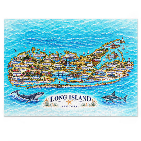 Long Island New York Map Jigsaw Puzzle with Tin