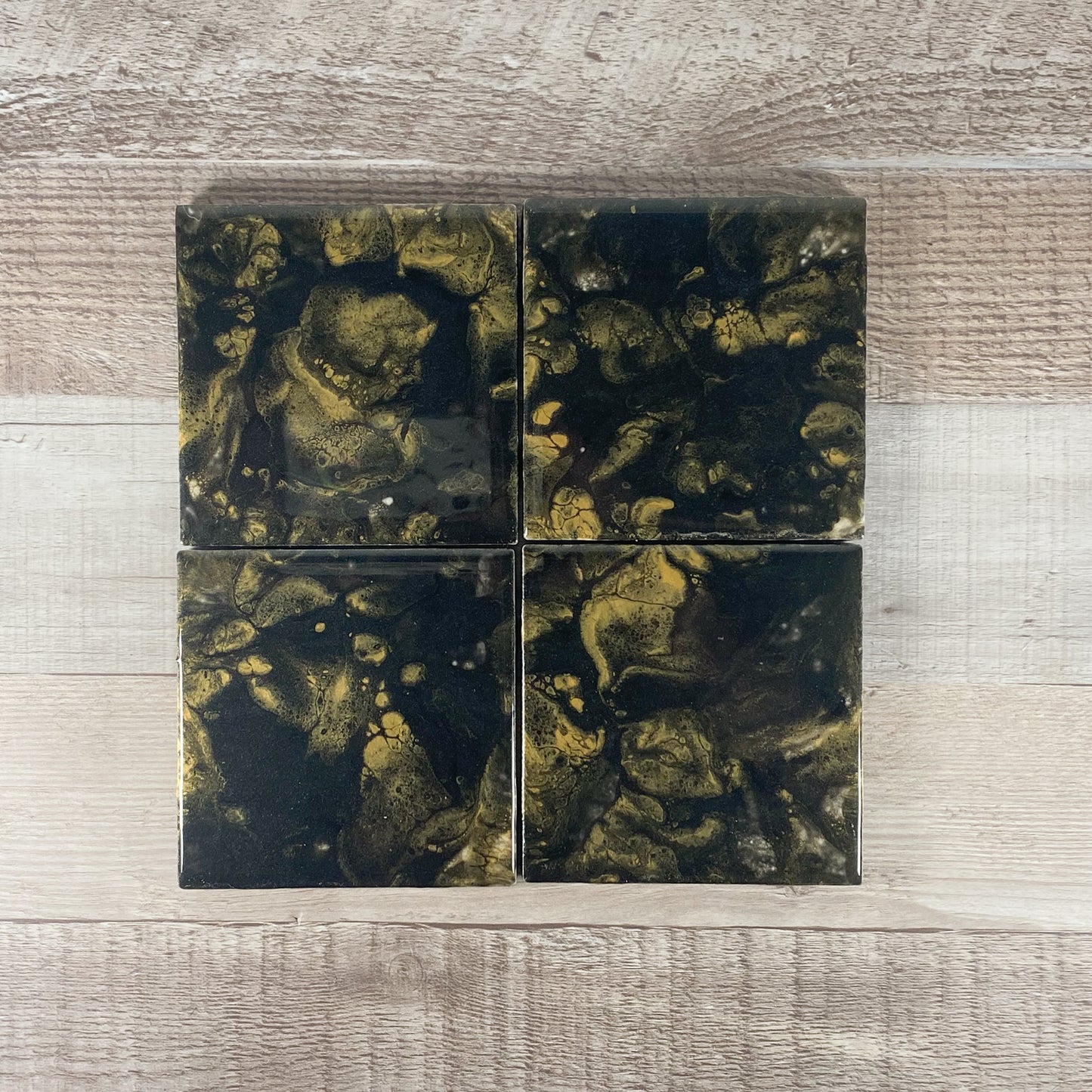 Black & Gold Swirl Handmade Coaster Set image 2