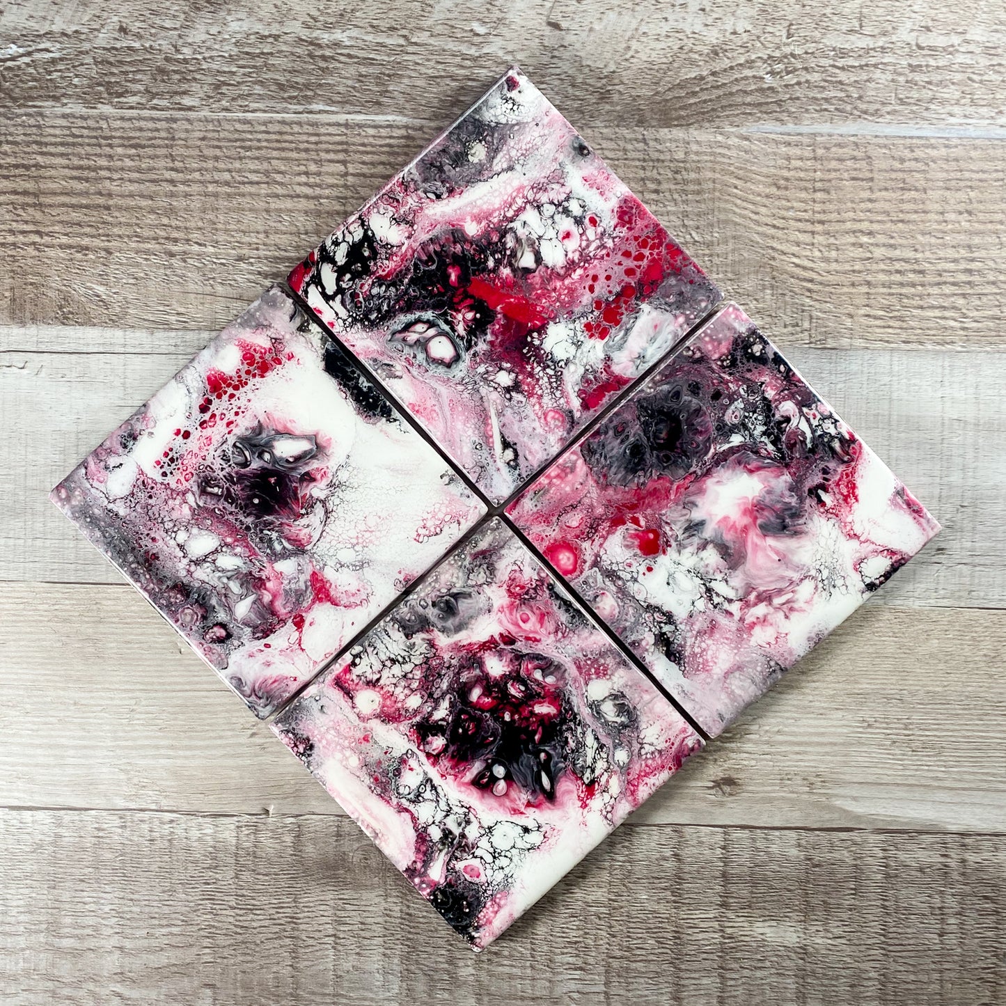 Red, Black, and White Swirl Handmade Coaster Set image 3
