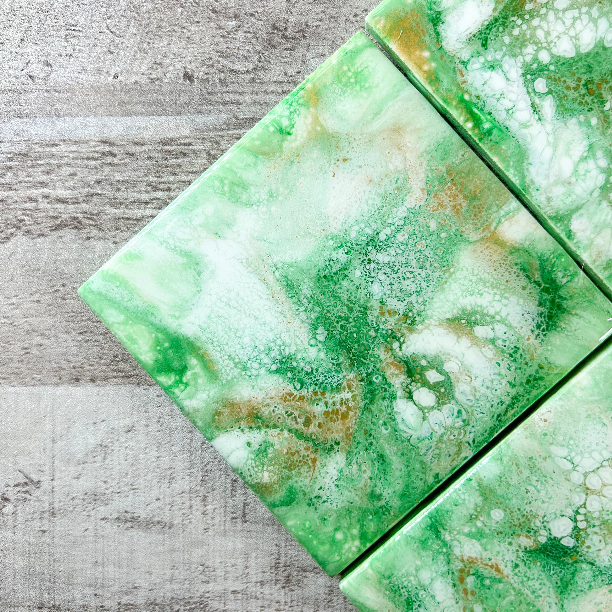 Gold and Green Swirl Handmade Coaster Set image 4