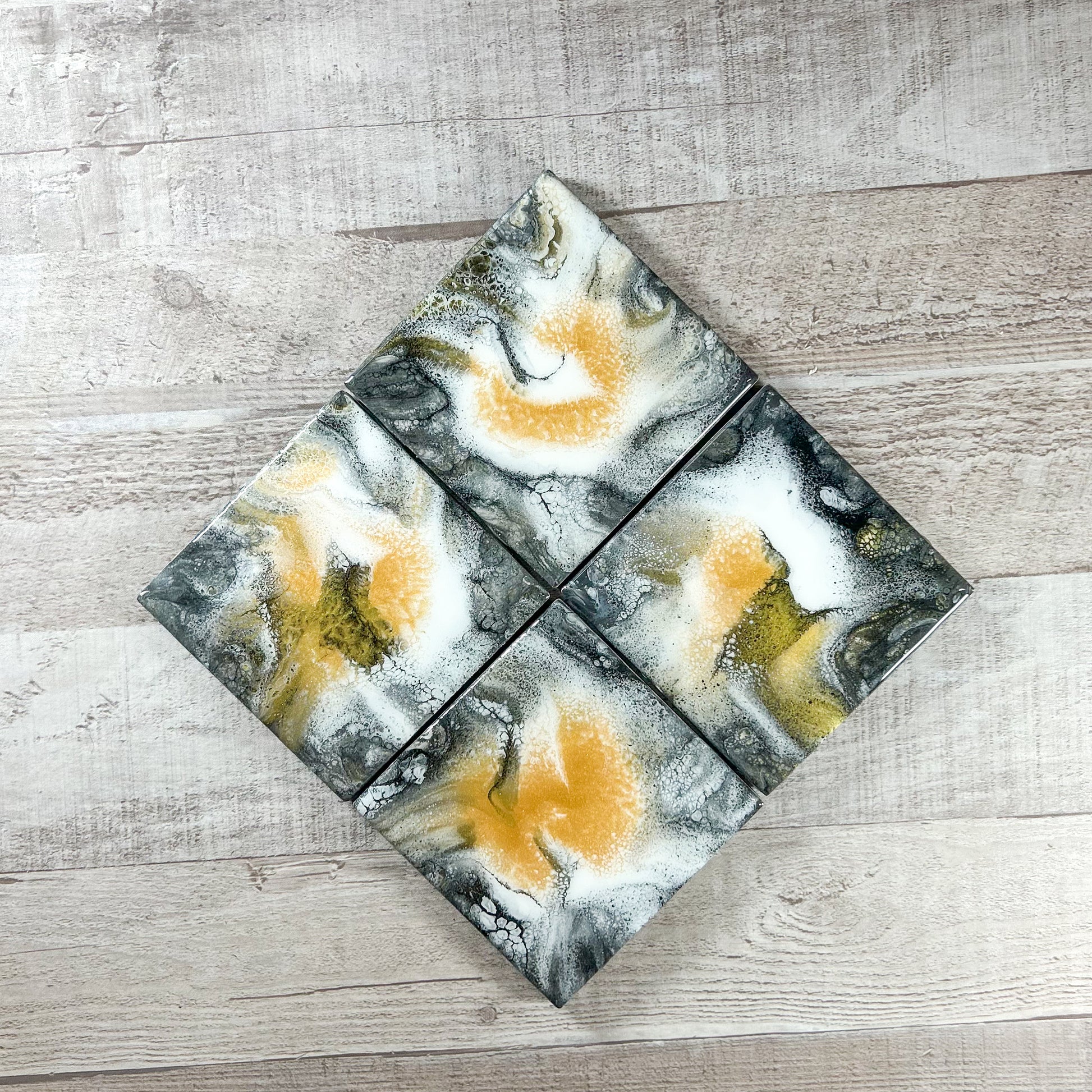 Gold, Back, and White Swirl Handmade Coaster Set image 0