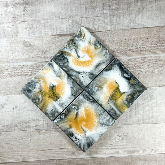 Gold, Back, and White Swirl Handmade Coaster Set image 0