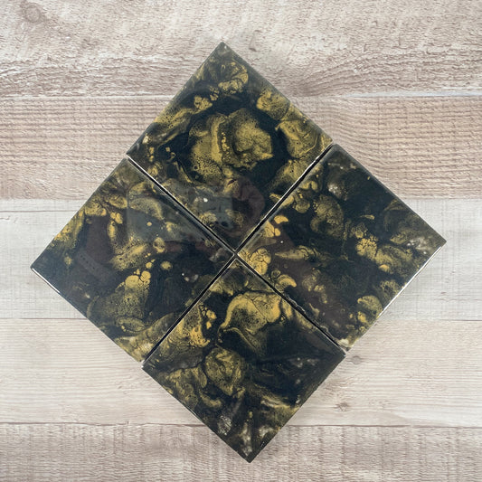 Black & Gold Swirl Handmade Coaster Set image 0