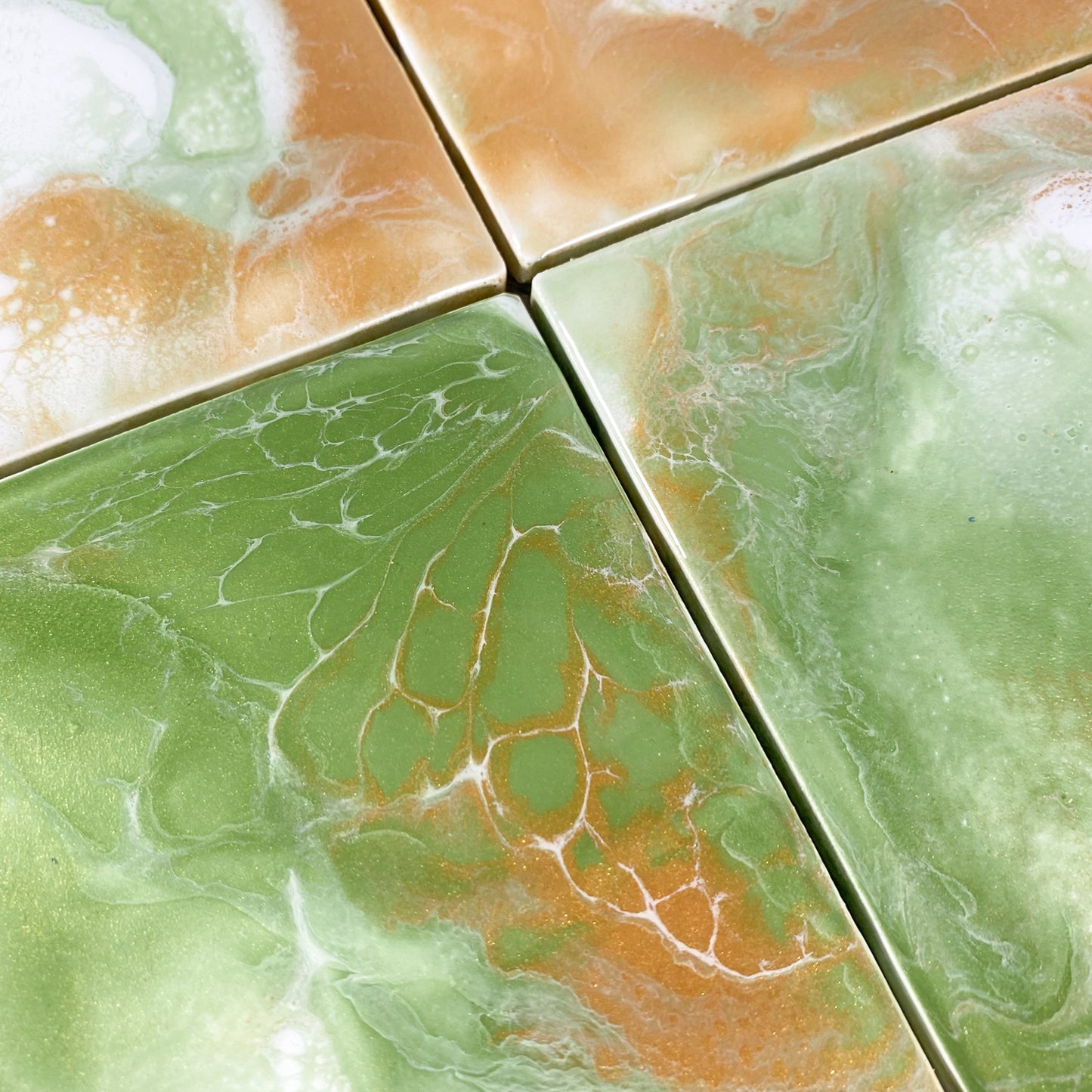 Green & Gold Swirl Handmade Coaster Set image 3