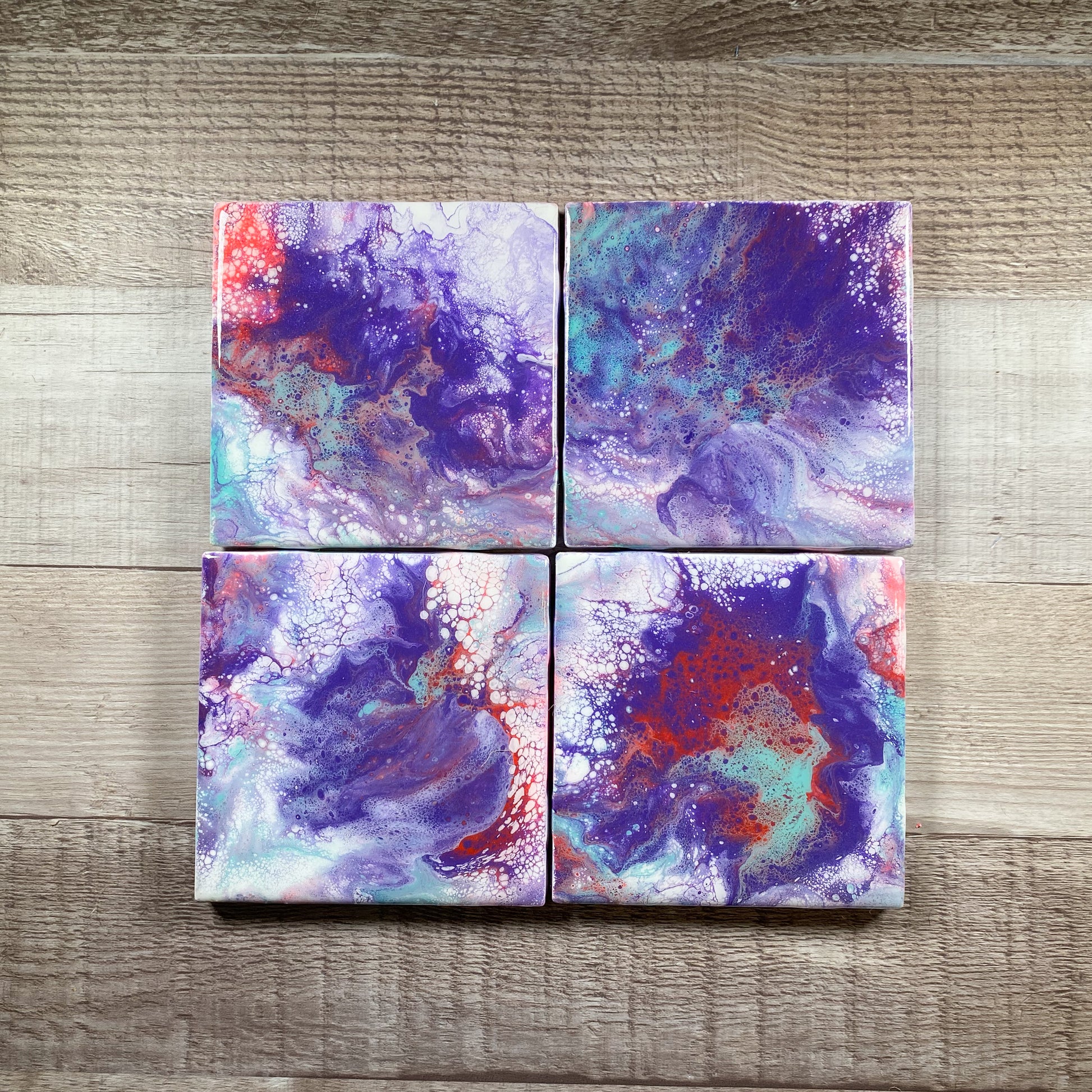 Red, Purple, and Teal Swirl - Table Coaster Set image 0