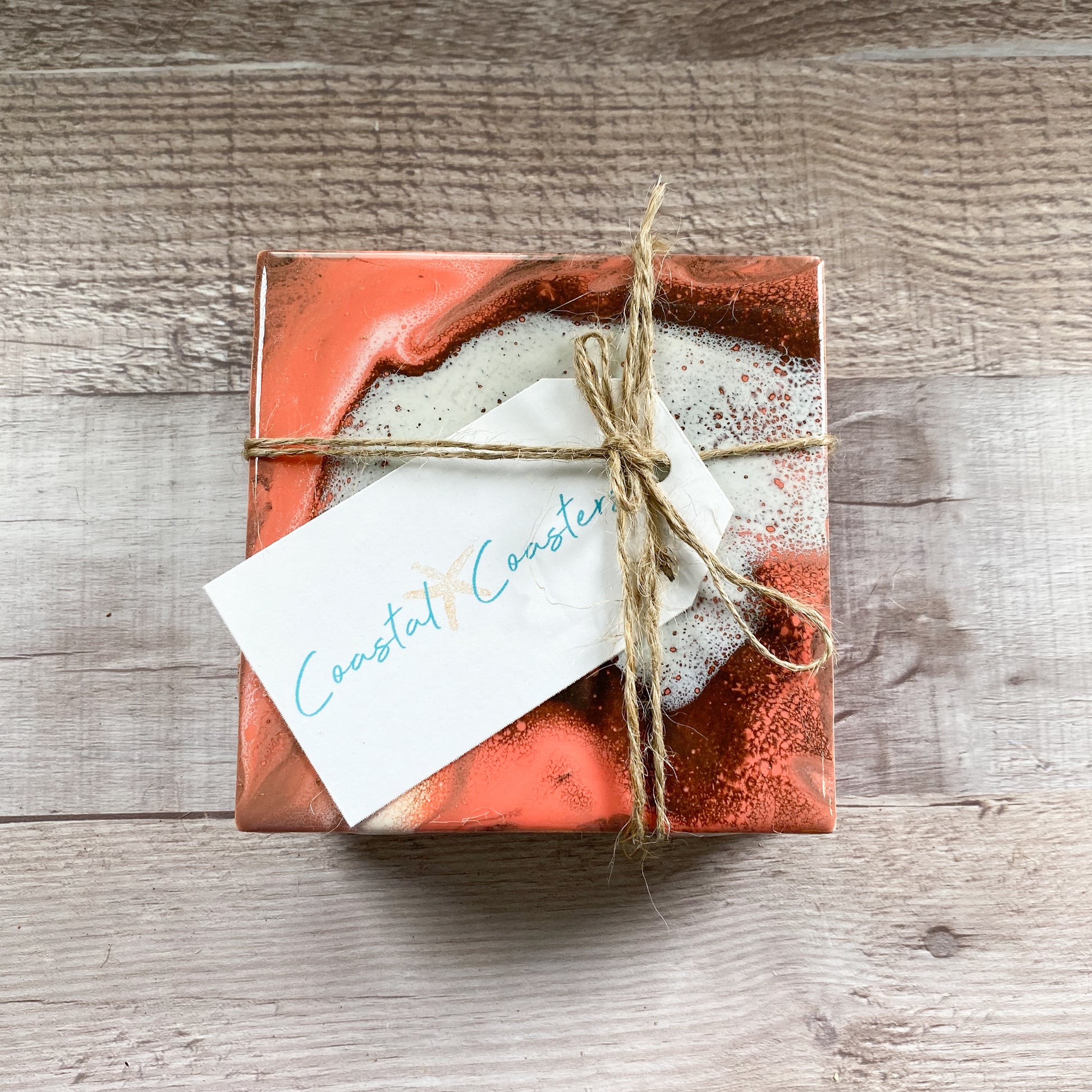 Espresso and Coral Swirls - Table Coaster Set image 3