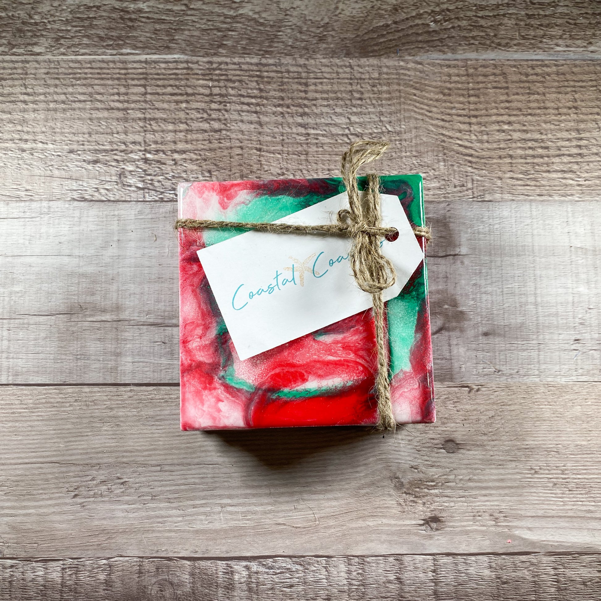 Holiday Ruby Red and Green - Table Coaster Set image 3