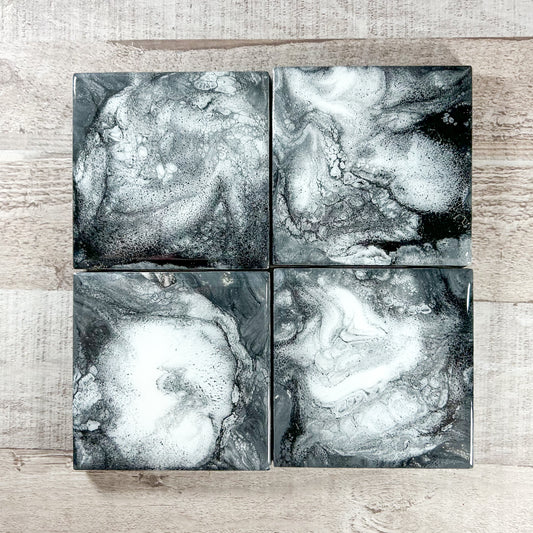 Black and White Swirl Handmade Coaster Set image 0