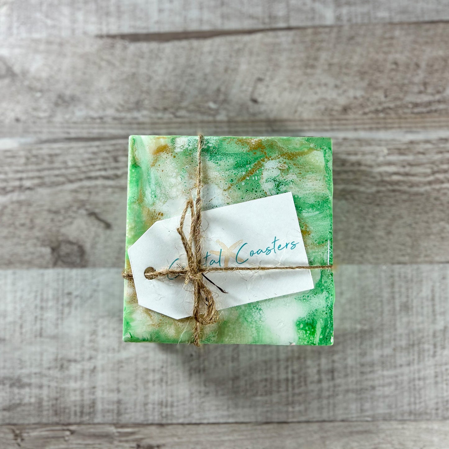 Gold and Green Swirl Handmade Coaster Set image 3