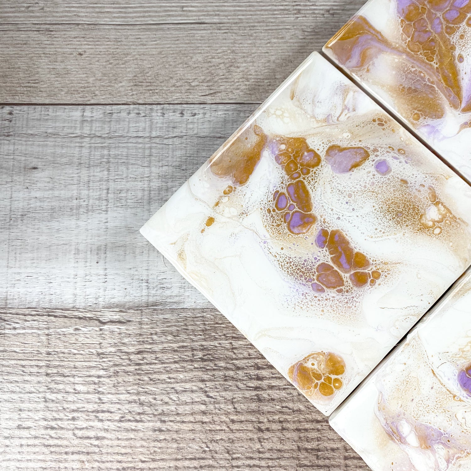 Lavender and Gold Swirls Handmade Coaster Set image 3