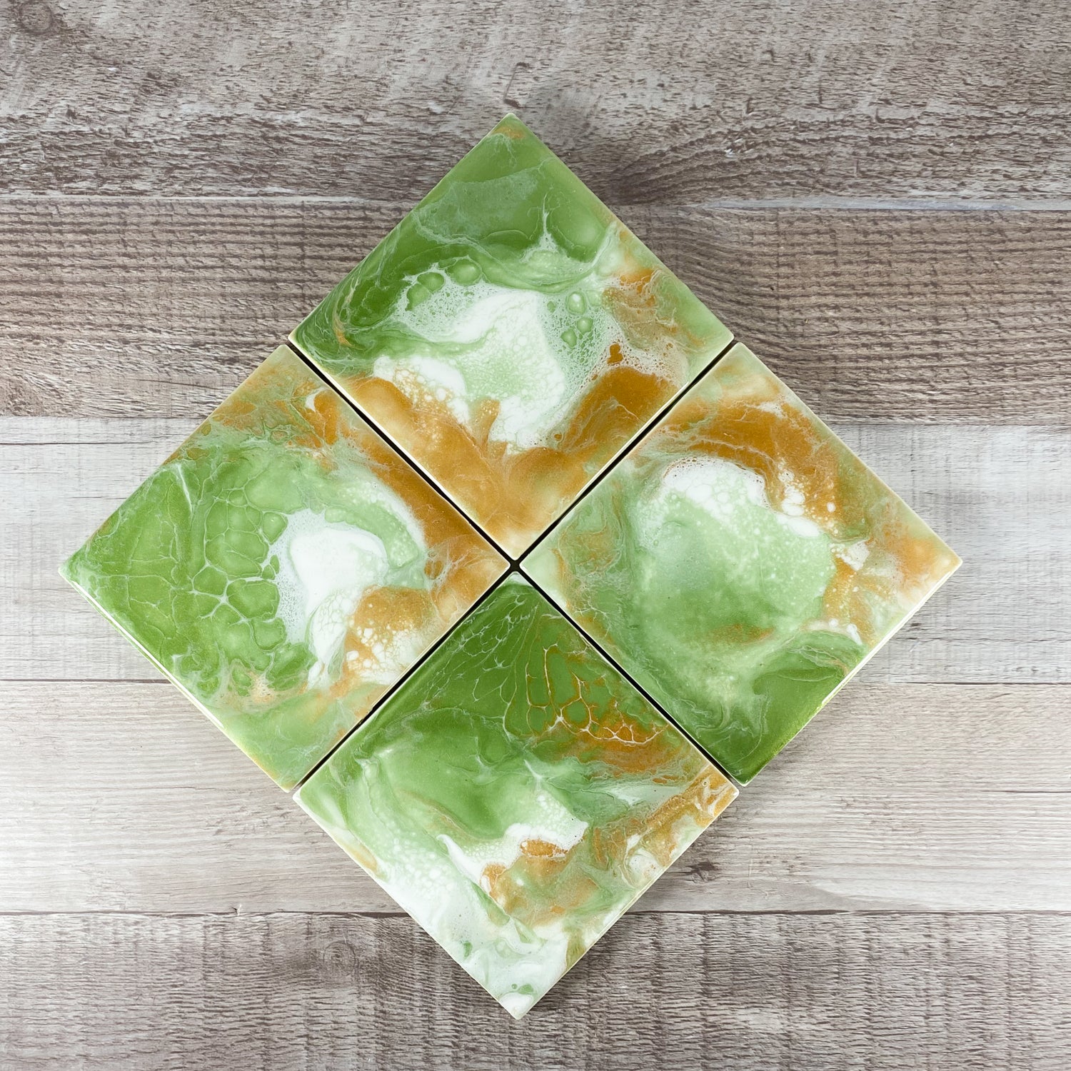 Green & Gold Swirl Handmade Coaster Set image 4