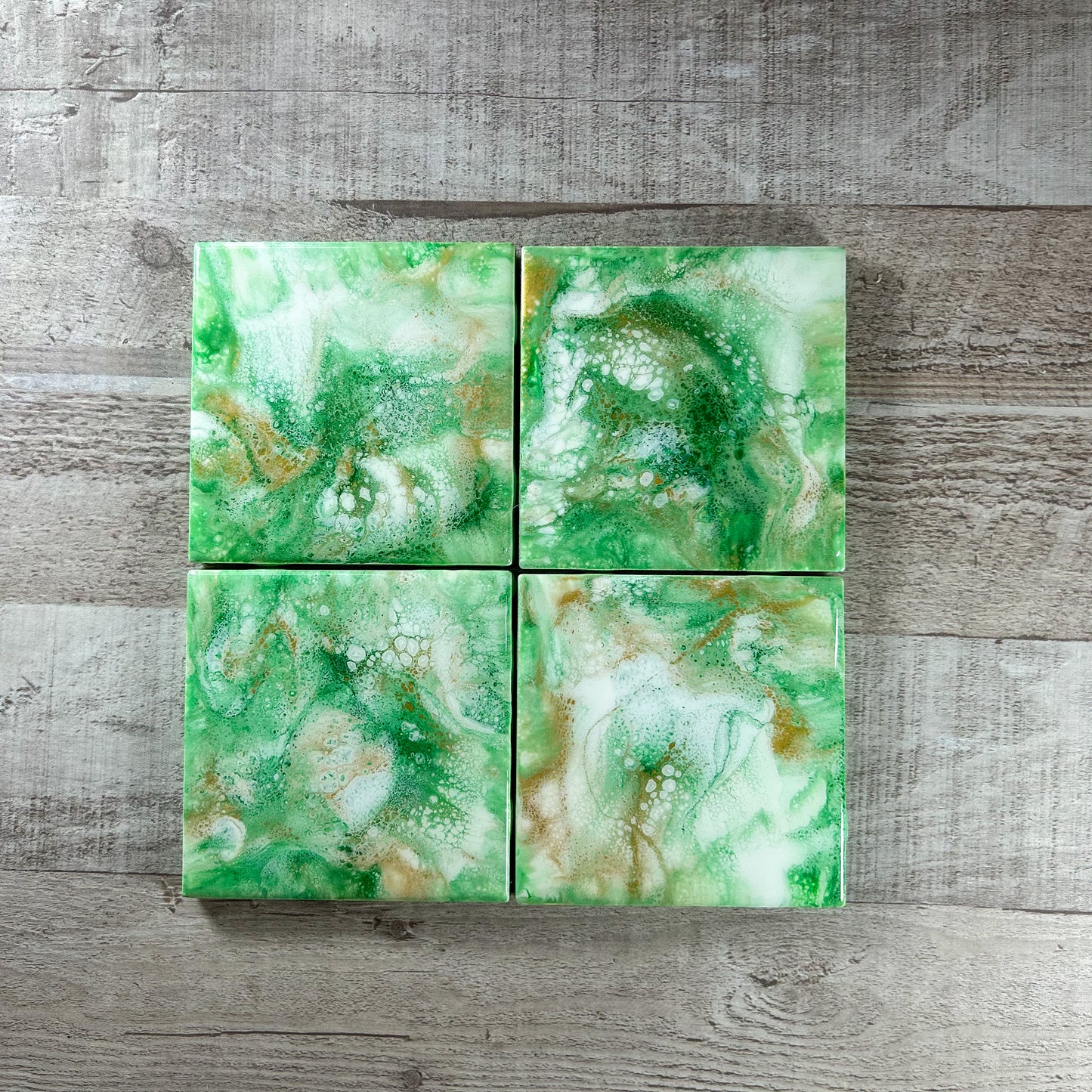 Gold and Green Swirl Handmade Coaster Set image 0