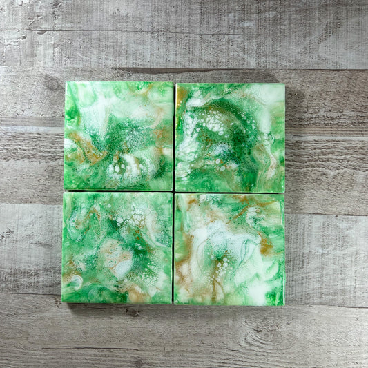 Gold and Green Swirl Handmade Coaster Set image 0