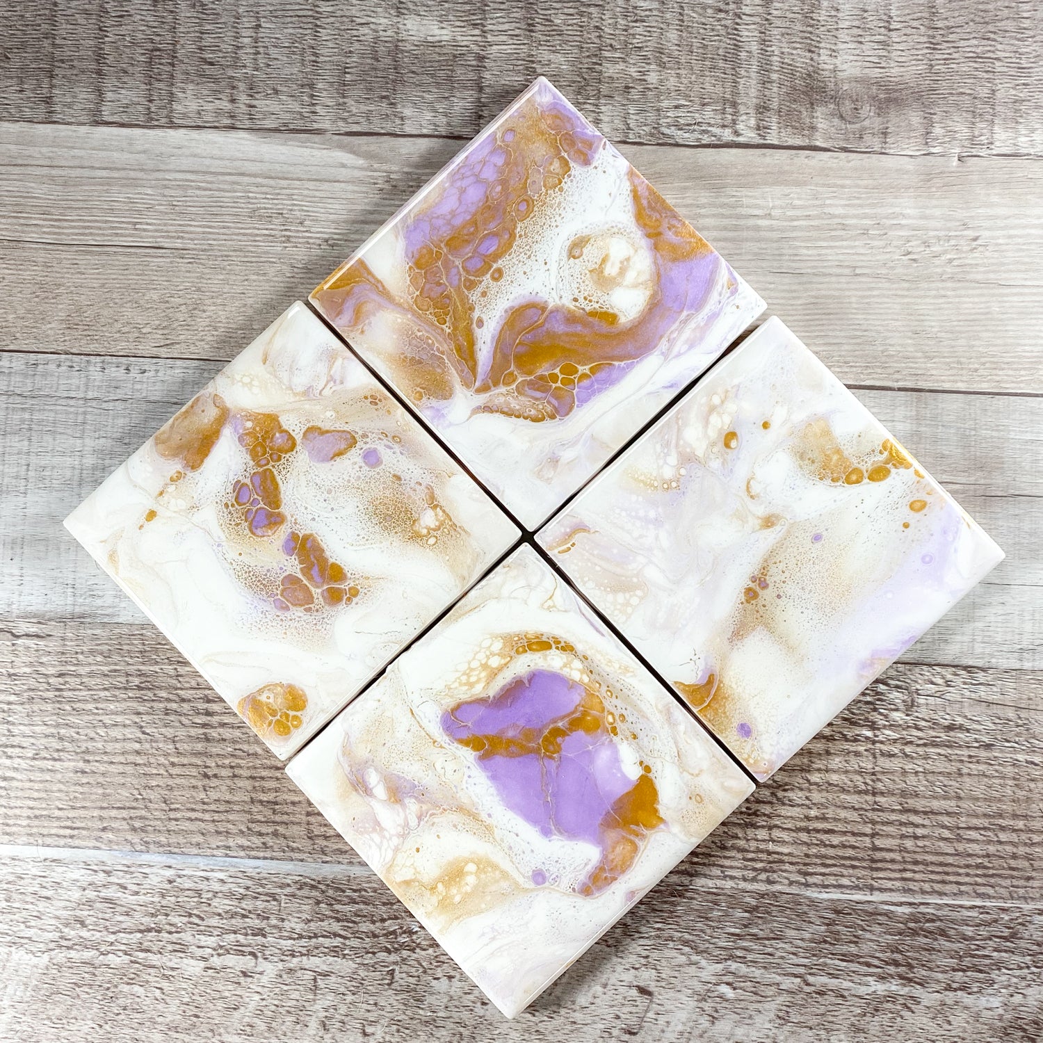 Lavender and Gold Swirls Handmade Coaster Set image 0
