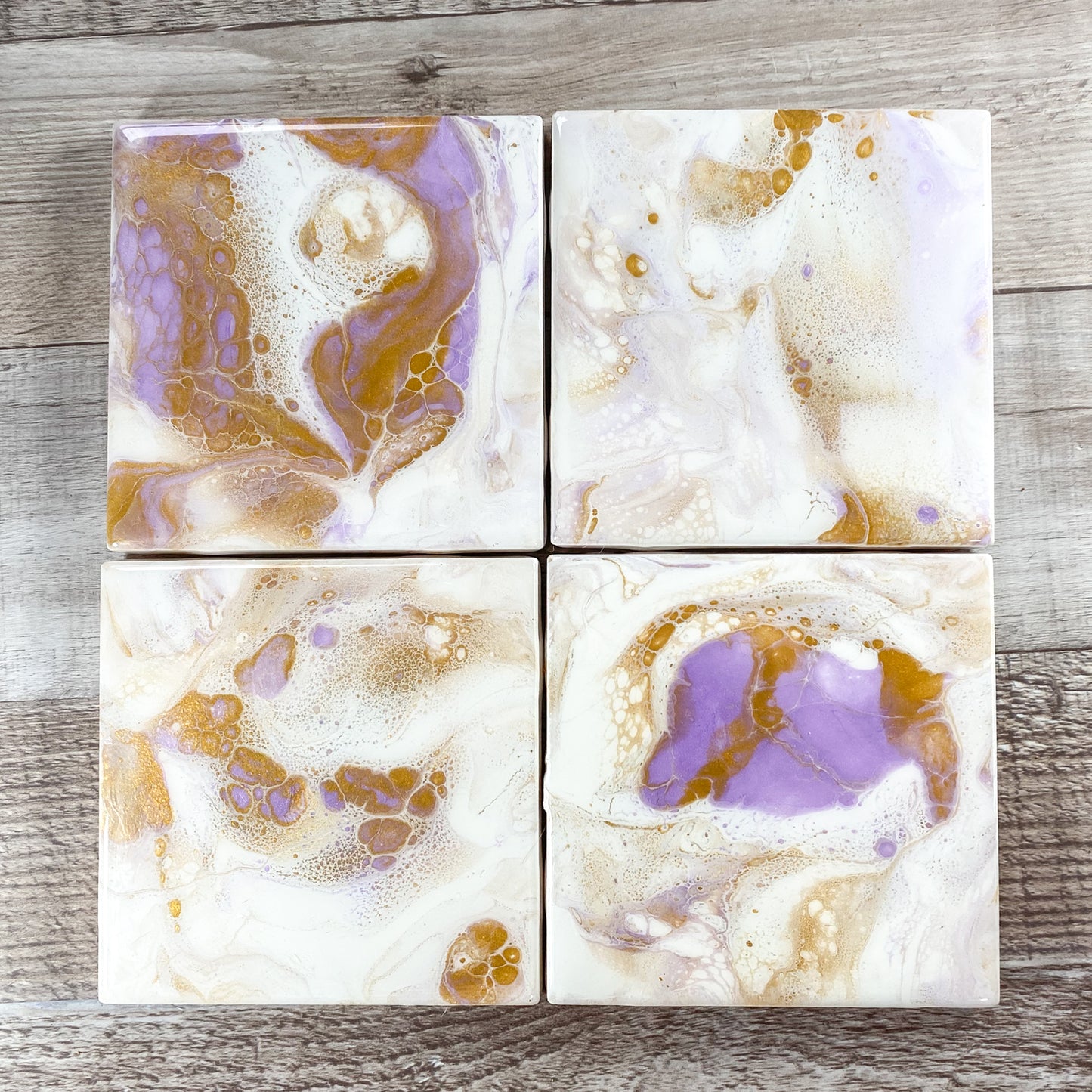 Lavender and Gold Swirls Handmade Coaster Set image 4