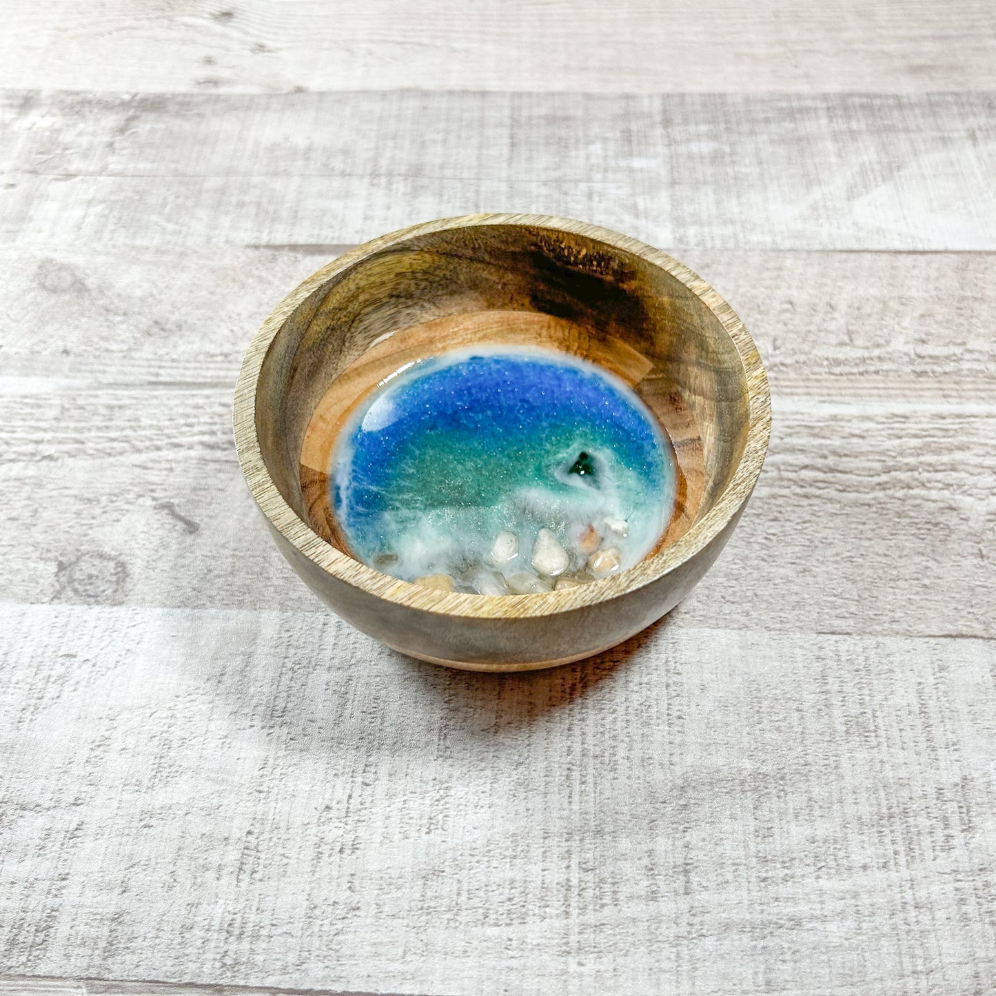 Ocean Trinket Dish - Resin and Mango Wood 5" image 0