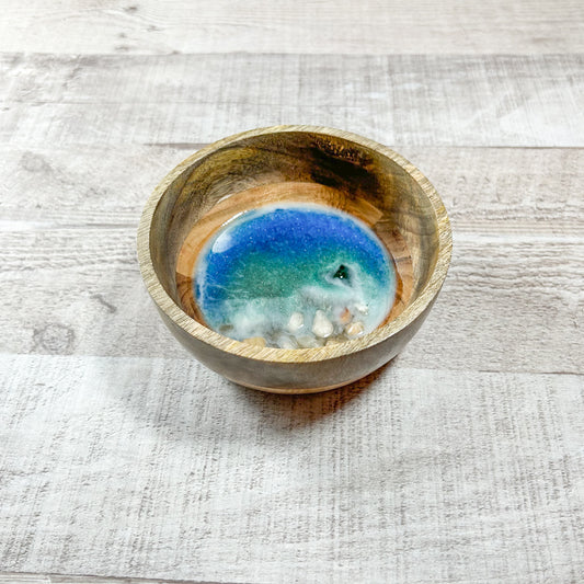 Ocean Trinket Dish - Resin and Mango Wood 5" image 0