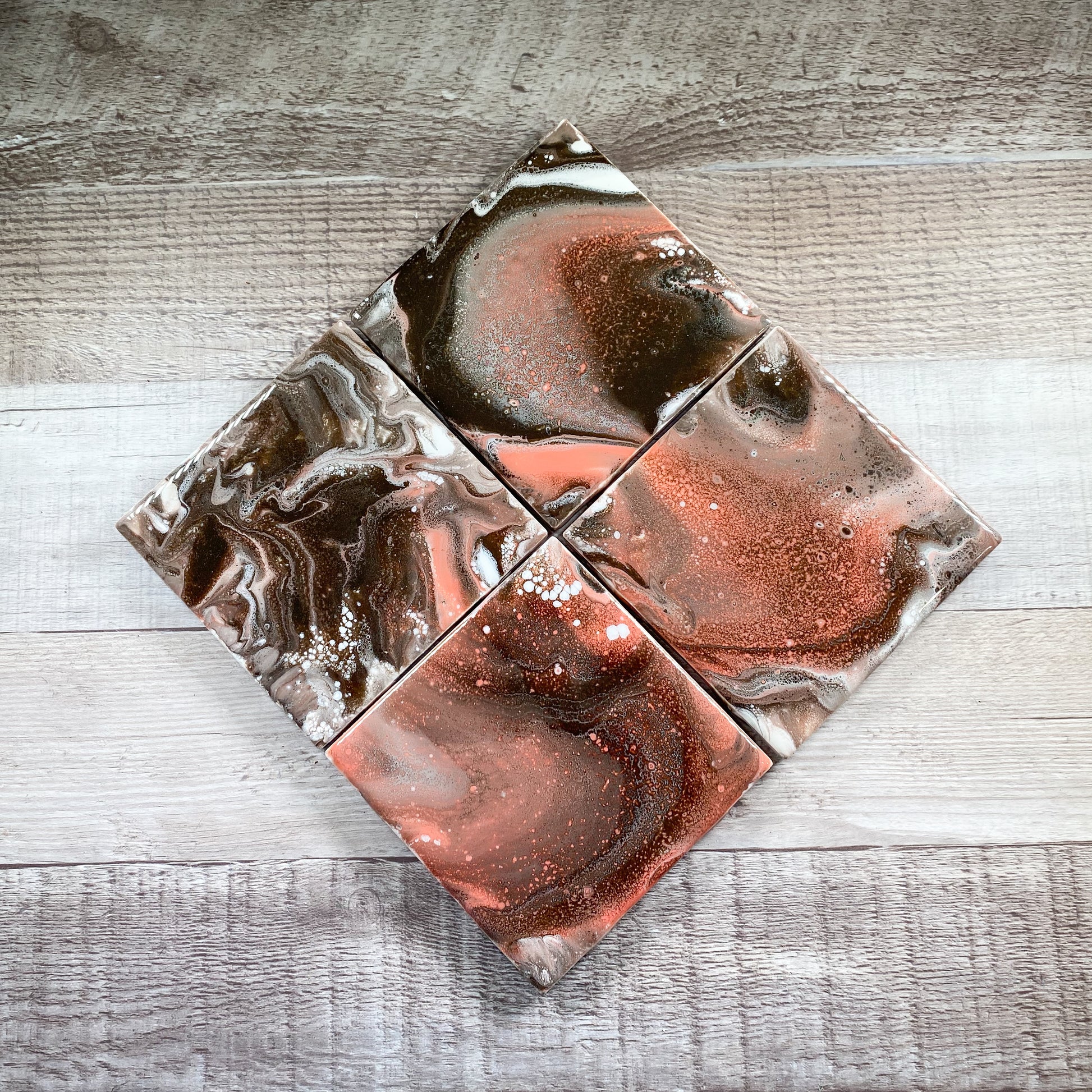 Espresso and Coral Swirls I - Table Coaster Set image 0