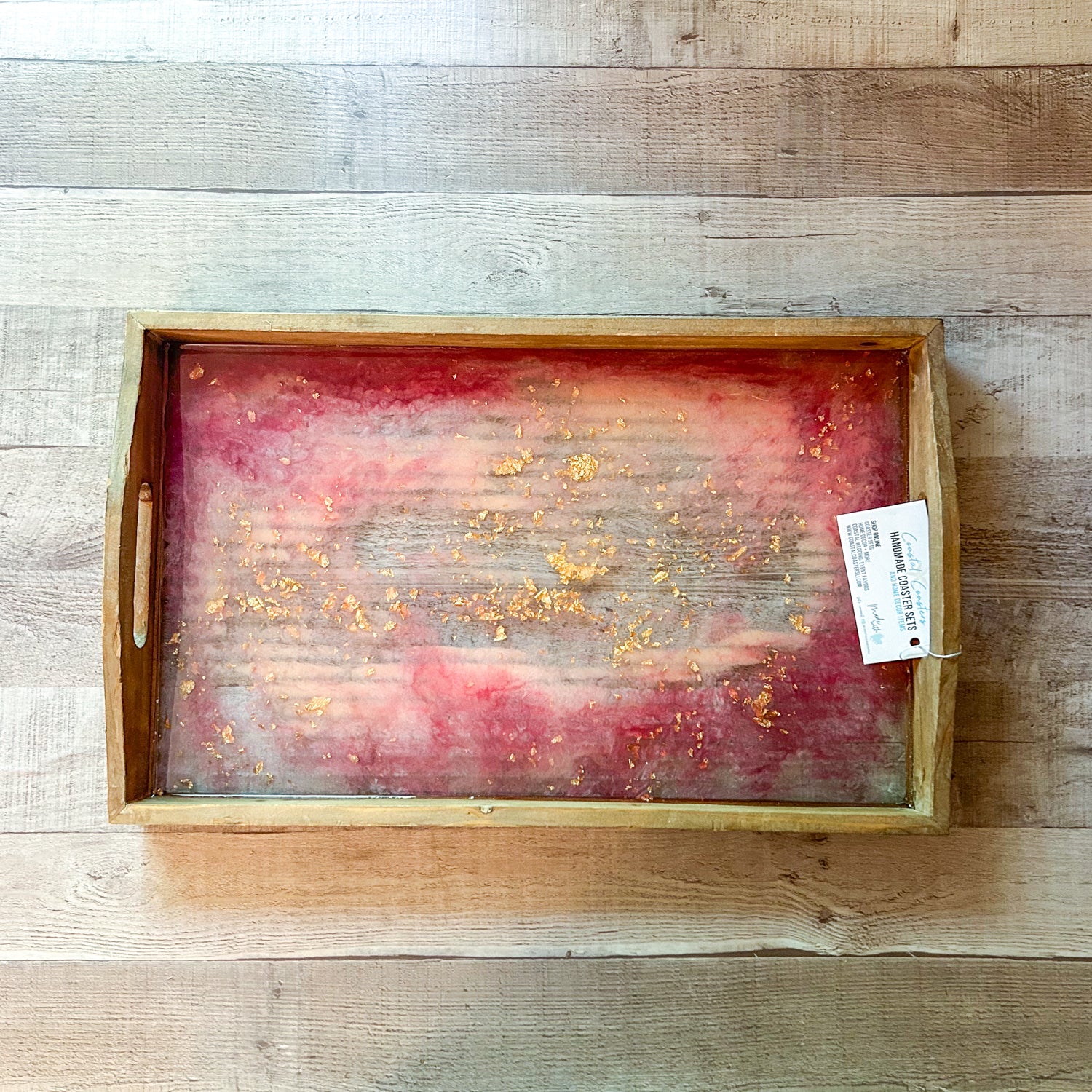 Wood and Glass Serving Tray - Pinks and Gold image 0