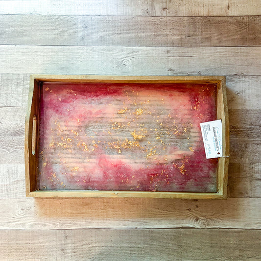 Wood and Glass Serving Tray - Pinks and Gold image 0