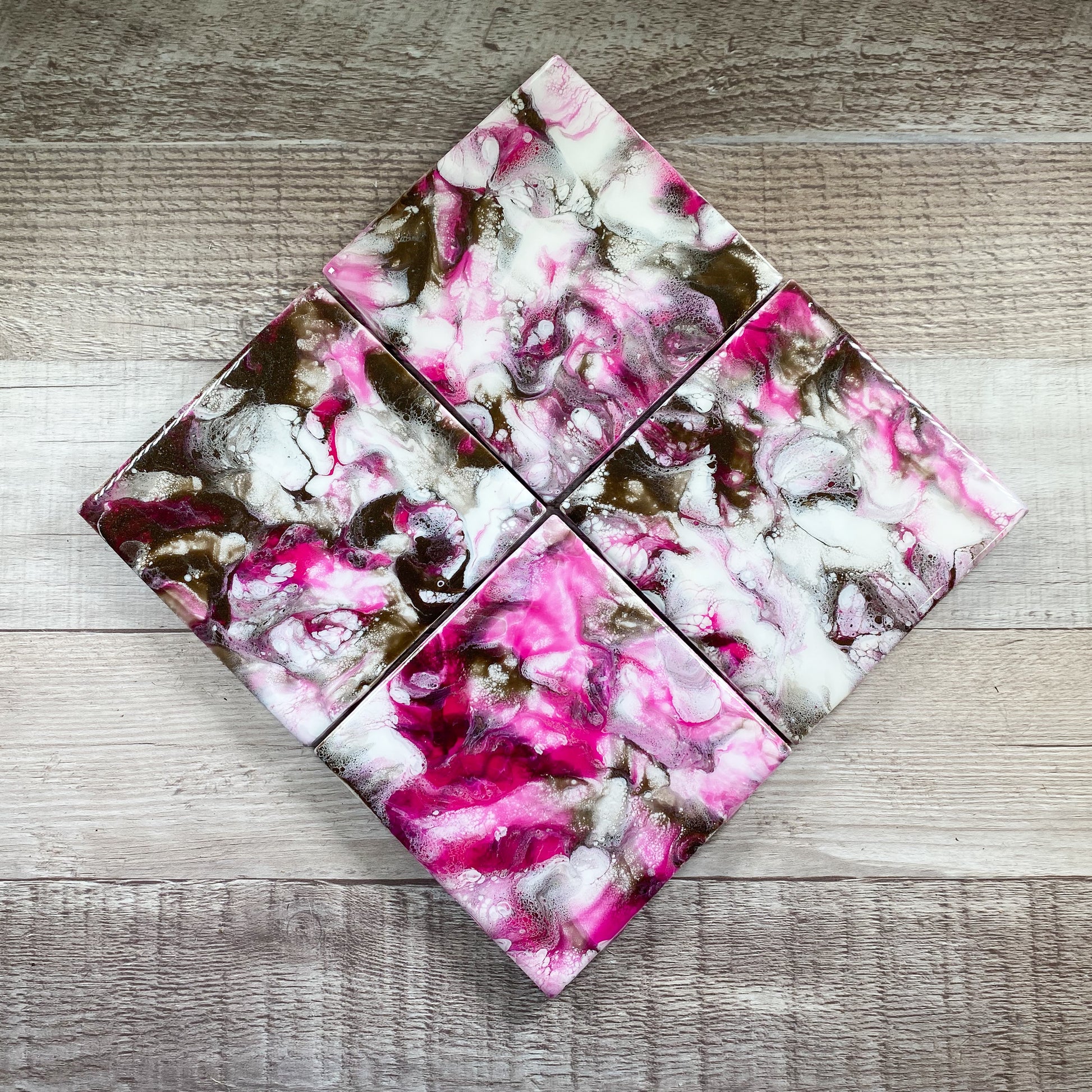 Espresso and Pink Swirls II - Table Coaster Set image 2