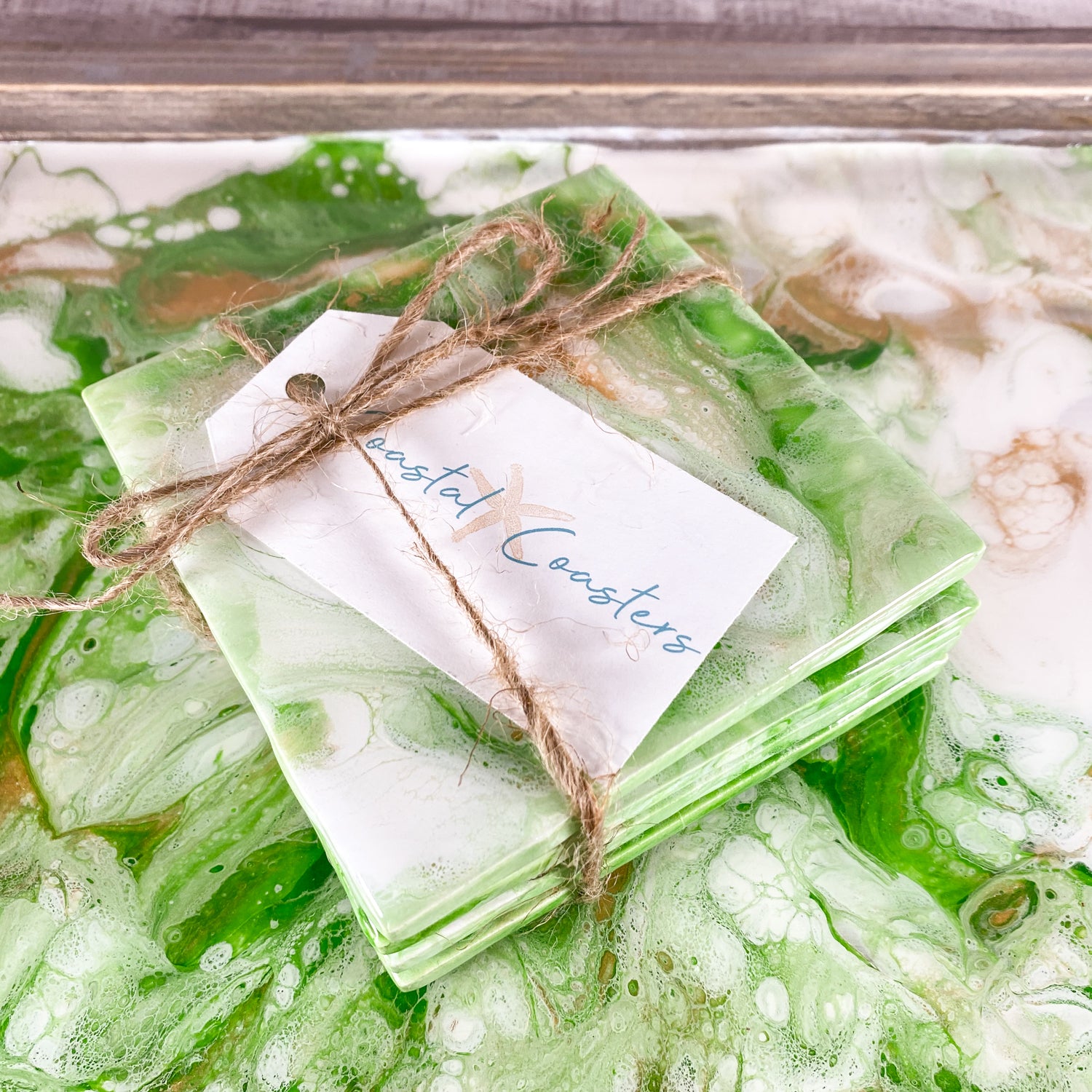 Green & Gold Gift Set - Coaster & Tray Gift Set image 1